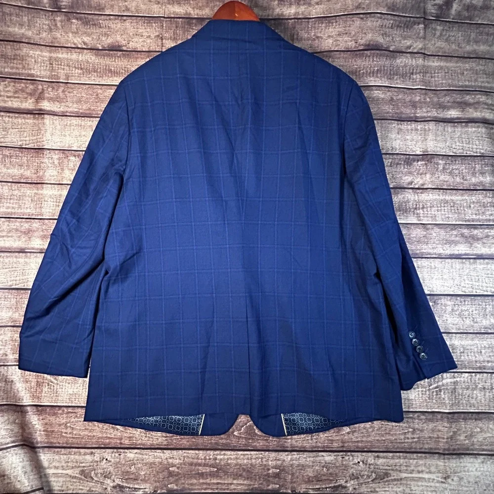 Johnny Bigg Suit Jacket Marine Blue Windowpane Plaid Blazer Size 48 NWT